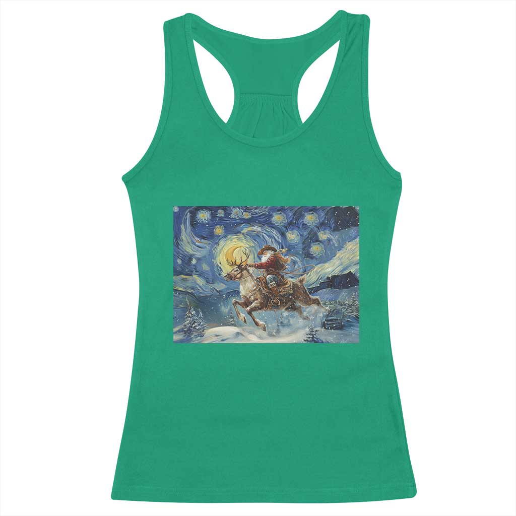 Cowboy Santa Starry Night Christmas Racerback Tank Top - Wonder Print Shop