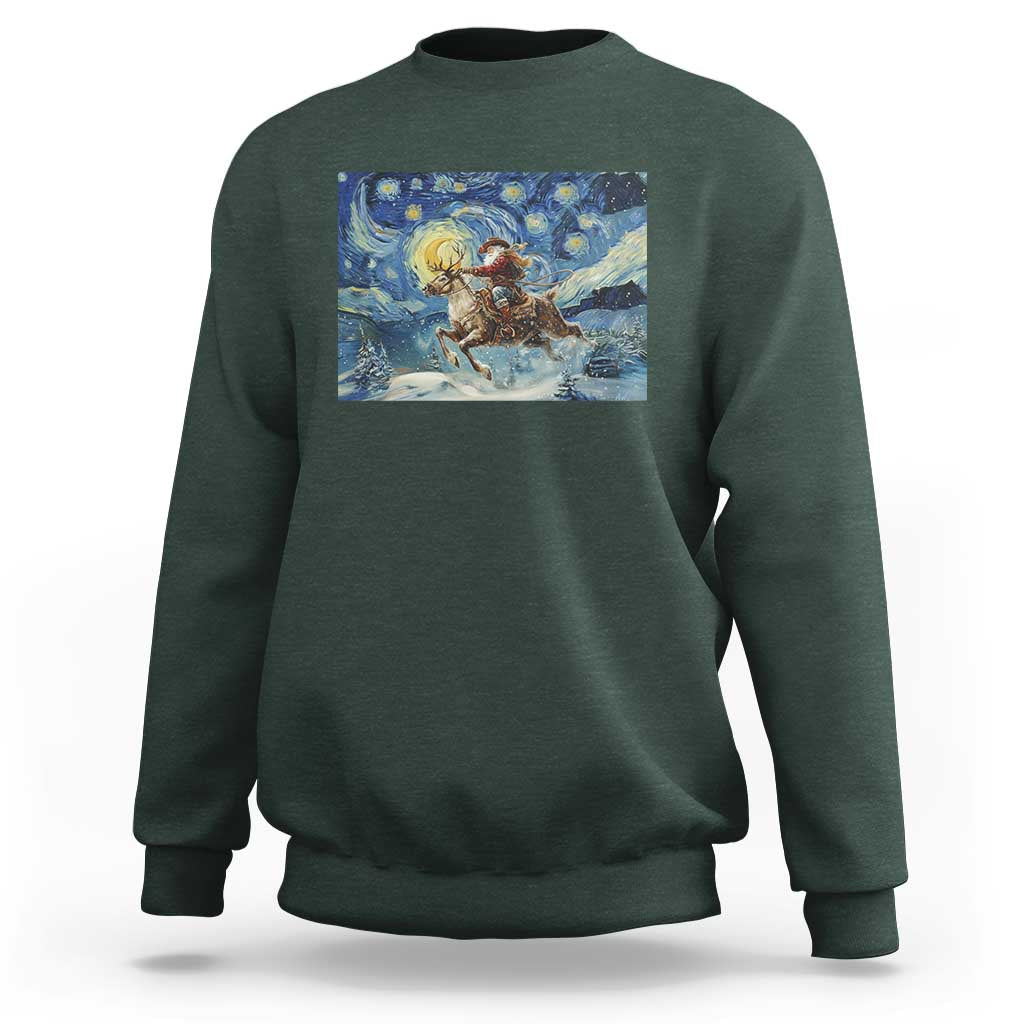 Cowboy Santa Starry Night Christmas Sweatshirt - Wonder Print Shop
