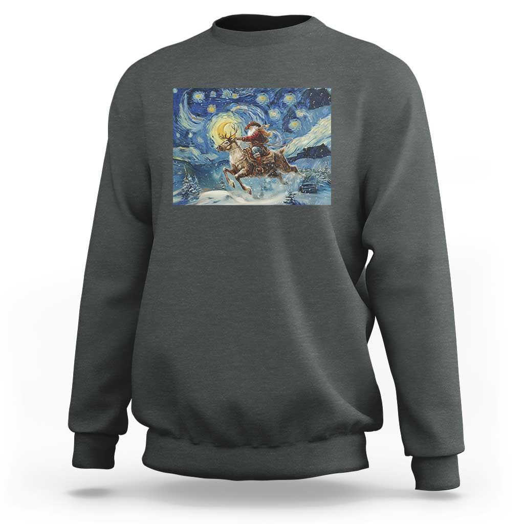 Cowboy Santa Starry Night Christmas Sweatshirt - Wonder Print Shop