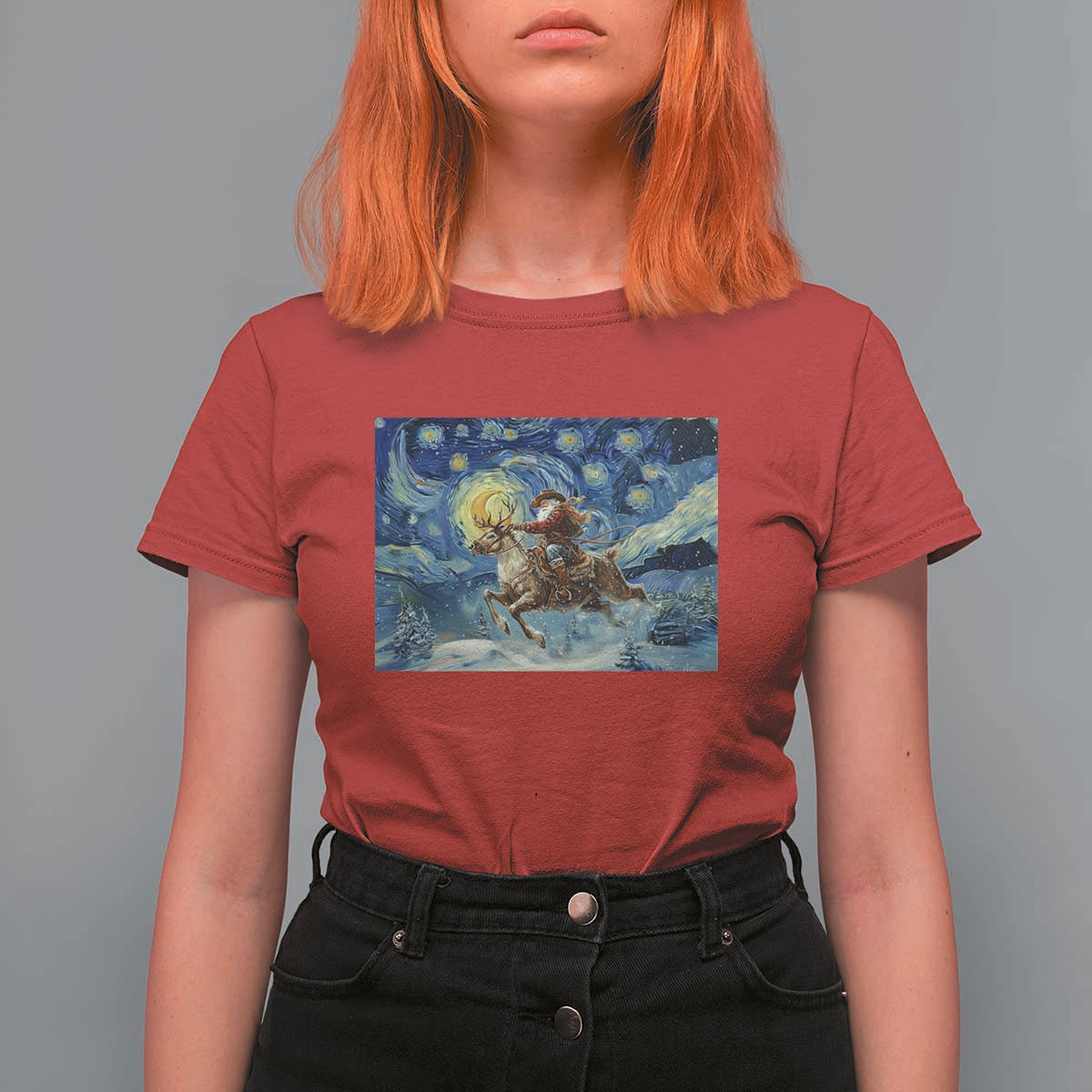 Cowboy Santa Starry Night Christmas T Shirt For Women - Wonder Print Shop
