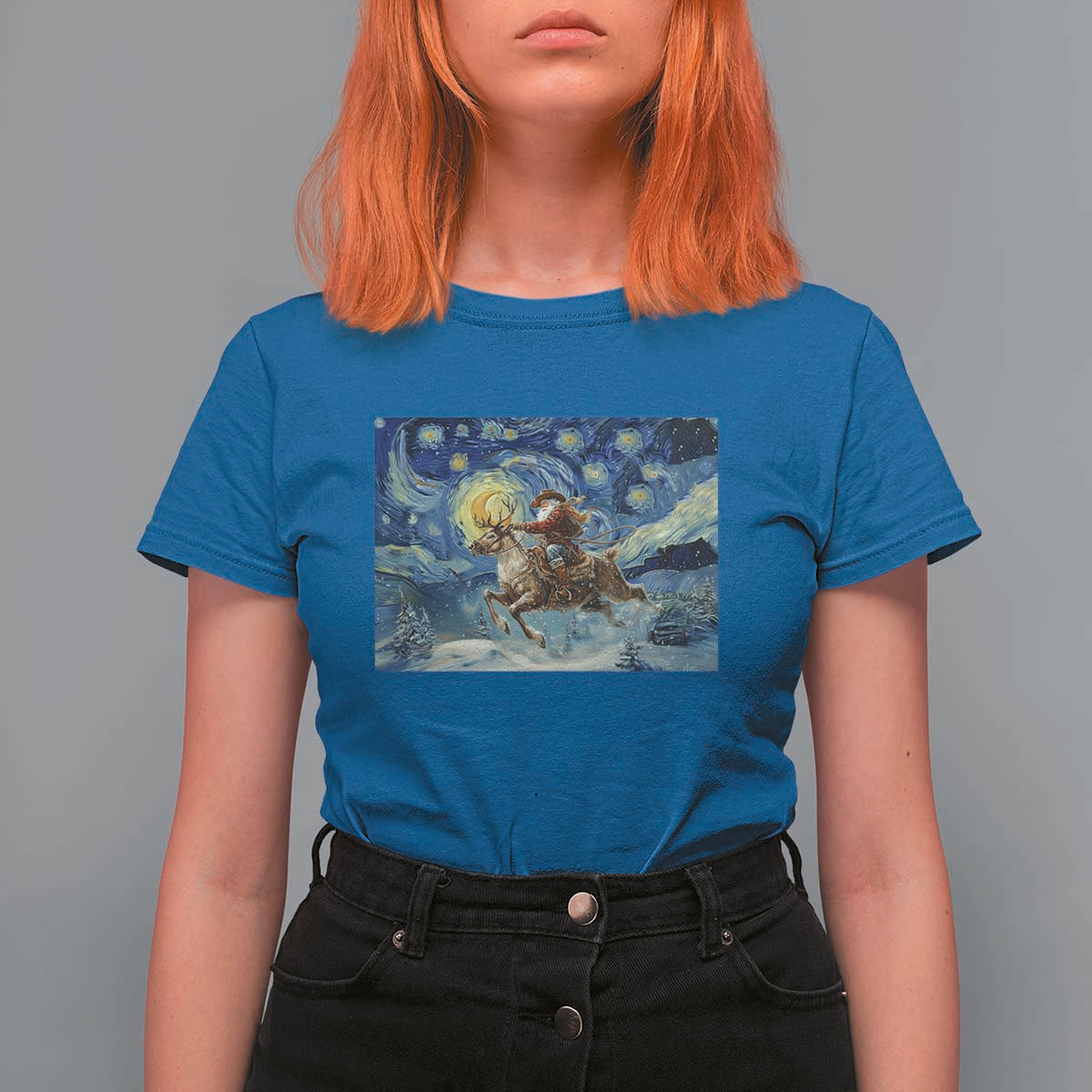 Cowboy Santa Starry Night Christmas T Shirt For Women - Wonder Print Shop