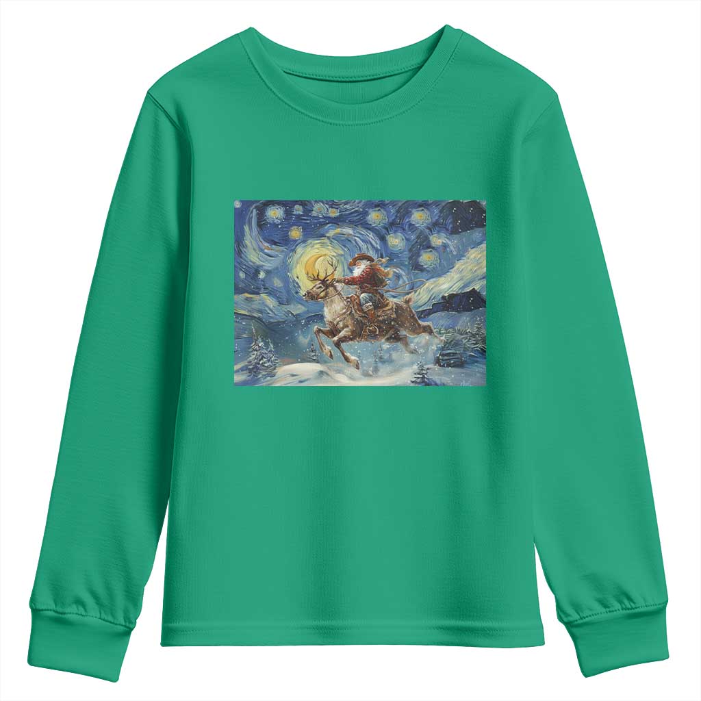 Cowboy Santa Starry Night Christmas Youth Sweatshirt - Wonder Print Shop