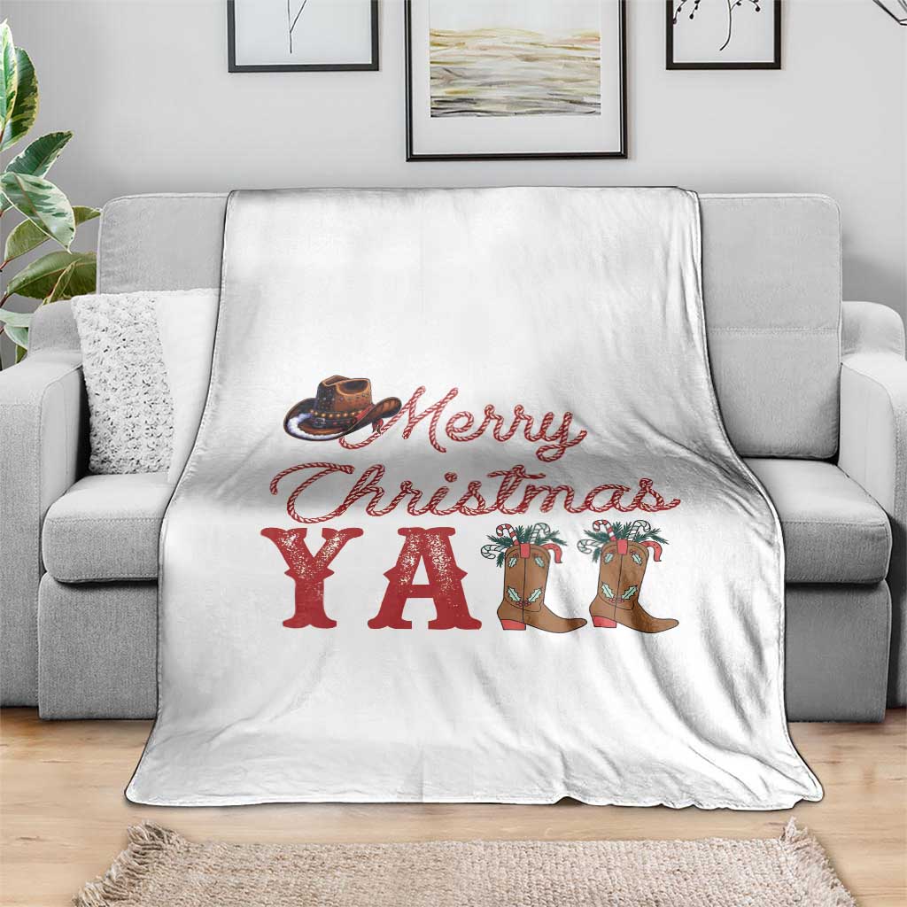 Western Cowboy Howdy Throw Blanket Merry Christmas Yall Cowgirl Boots Hat - Wonder Print Shop
