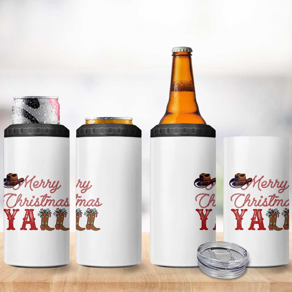 Western Cowboy Howdy 4 in 1 Can Cooler Tumbler Merry Christmas Yall Cowgirl Boots Hat - Wonder Print Shop