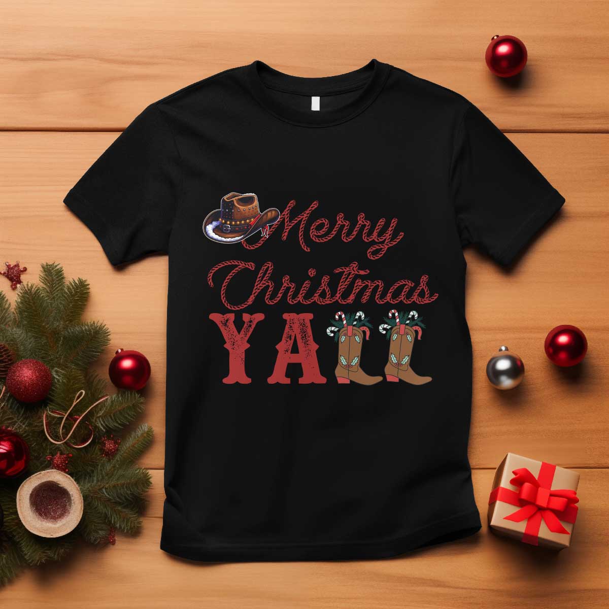 Western Cowboy Howdy T Shirt Merry Christmas Yall Cowgirl Boots Hat - Wonder Print Shop