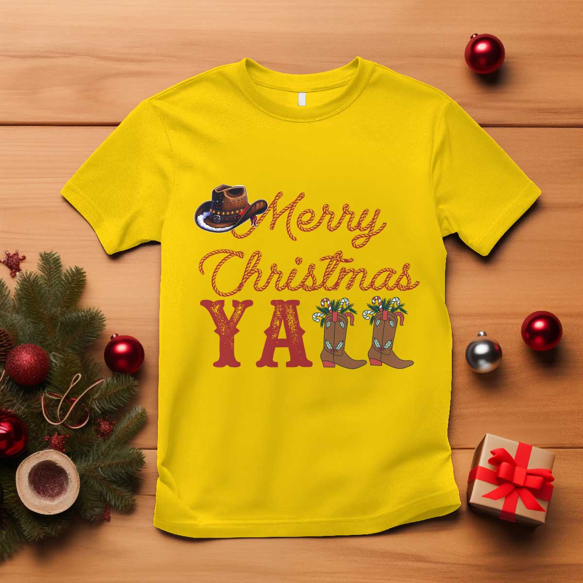 Western Cowboy Howdy T Shirt Merry Christmas Yall Cowgirl Boots Hat - Wonder Print Shop