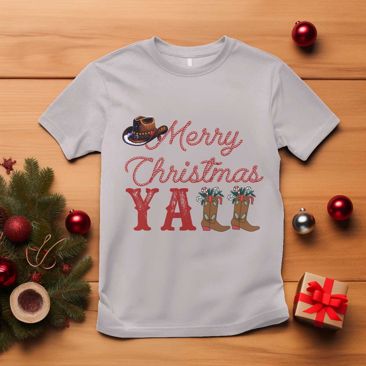 Western Cowboy Howdy T Shirt Merry Christmas Yall Cowgirl Boots Hat - Wonder Print Shop
