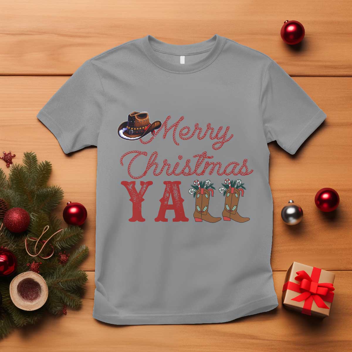 Western Cowboy Howdy T Shirt Merry Christmas Yall Cowgirl Boots Hat - Wonder Print Shop