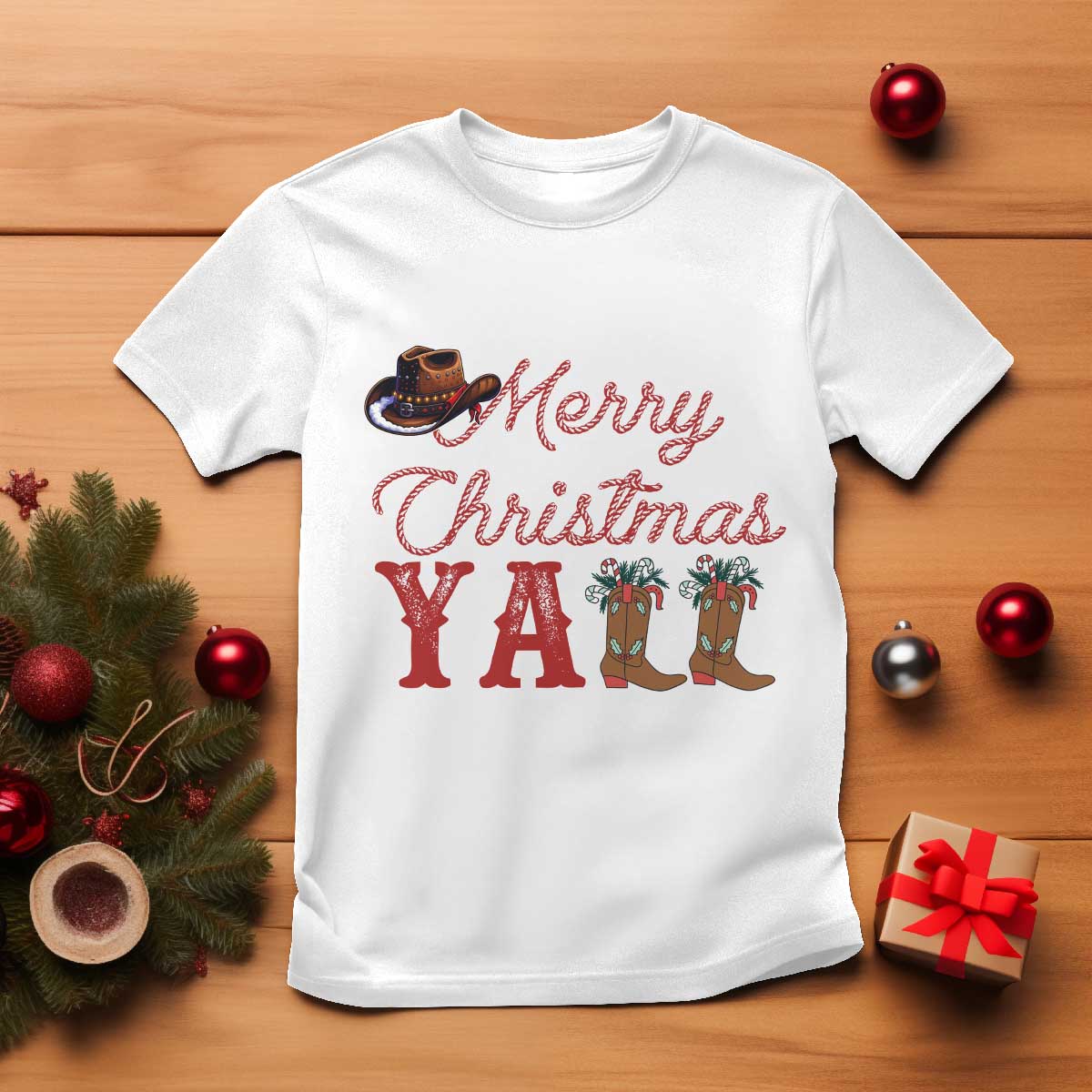 Western Cowboy Howdy T Shirt Merry Christmas Yall Cowgirl Boots Hat - Wonder Print Shop