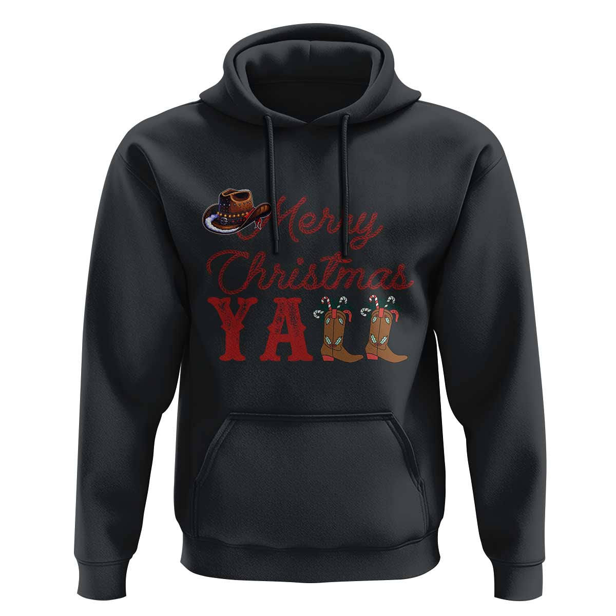 Western Cowboy Howdy Hoodie Merry Christmas Yall Cowgirl Boots Hat - undefined