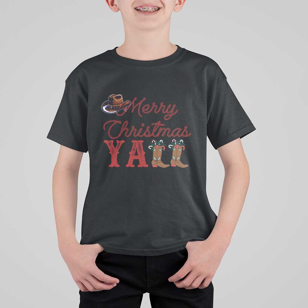 Western Cowboy Howdy T Shirt For Kid Merry Christmas Yall Cowgirl Boots Hat - Wonder Print Shop