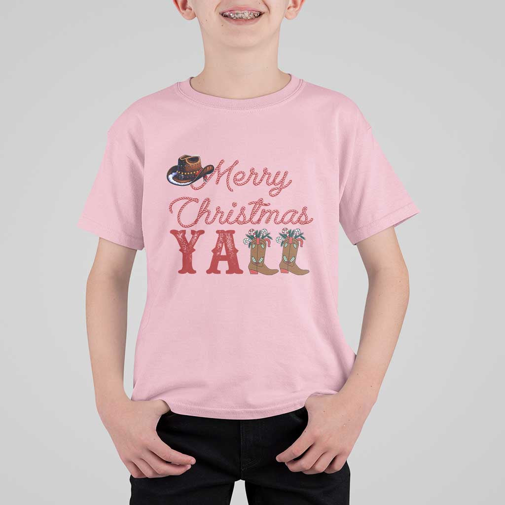 Western Cowboy Howdy T Shirt For Kid Merry Christmas Yall Cowgirl Boots Hat - Wonder Print Shop