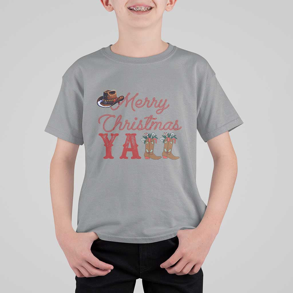 Western Cowboy Howdy T Shirt For Kid Merry Christmas Yall Cowgirl Boots Hat - Wonder Print Shop