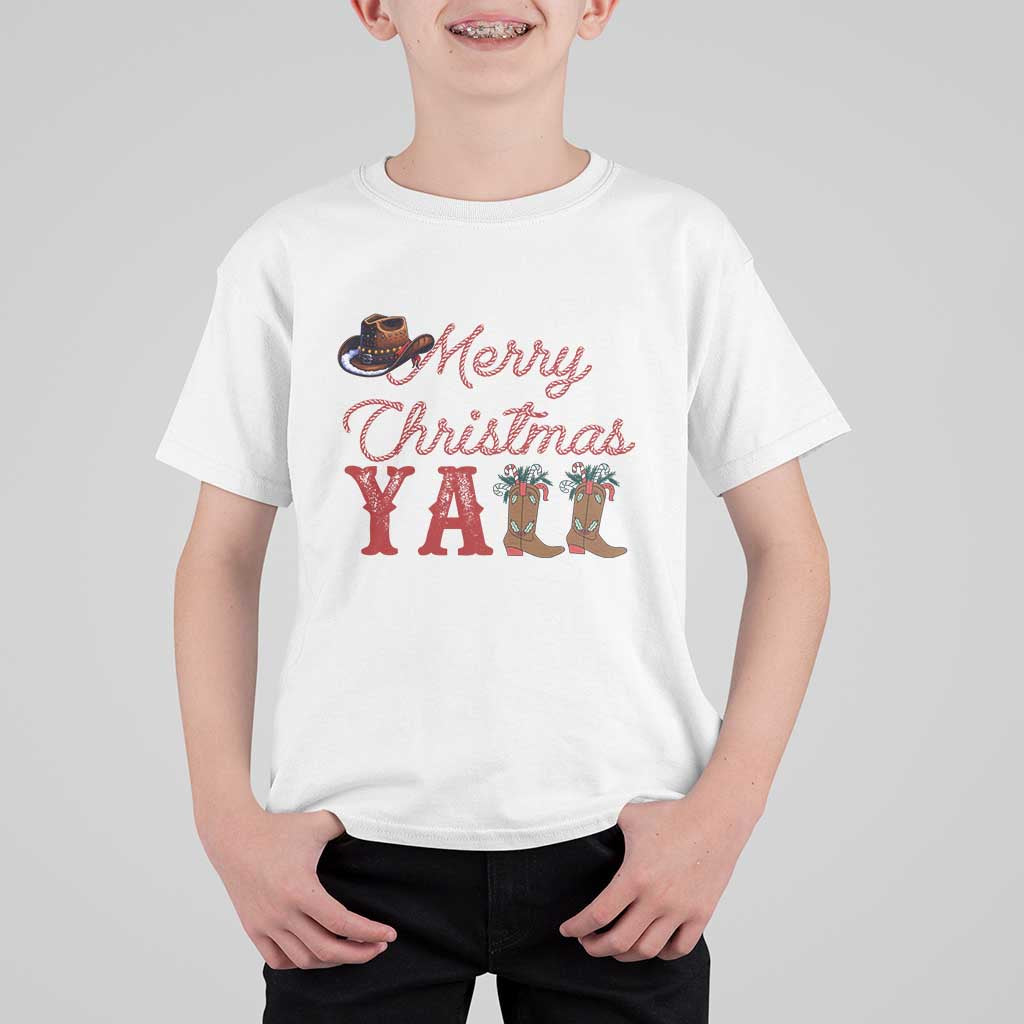 Western Cowboy Howdy T Shirt For Kid Merry Christmas Yall Cowgirl Boots Hat - Wonder Print Shop