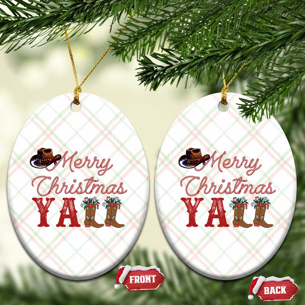 Western Cowboy Howdy Ceramic Ornament Merry Christmas Yall Cowgirl Boots Hat - Wonder Print Shop