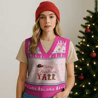 Western Cowboy Howdy V-Neck Knit Sweater Vest Merry Xmas Yall Cowgirl Boots Hat - Wonder Print Shop