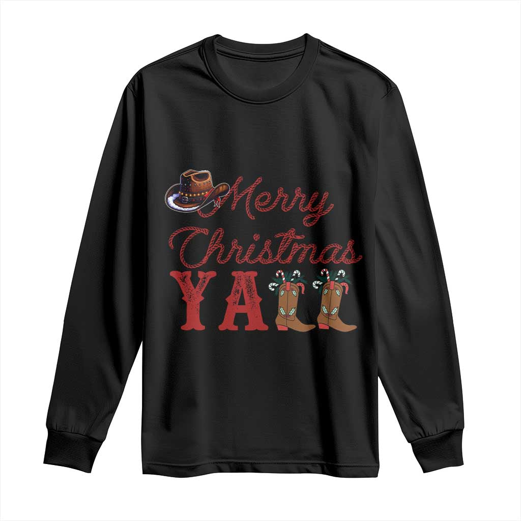 Western Cowboy Howdy Long Sleeve Shirt Merry Christmas Yall Cowgirl Boots Hat - Wonder Print Shop