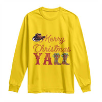 Western Cowboy Howdy Long Sleeve Shirt Merry Christmas Yall Cowgirl Boots Hat - Wonder Print Shop
