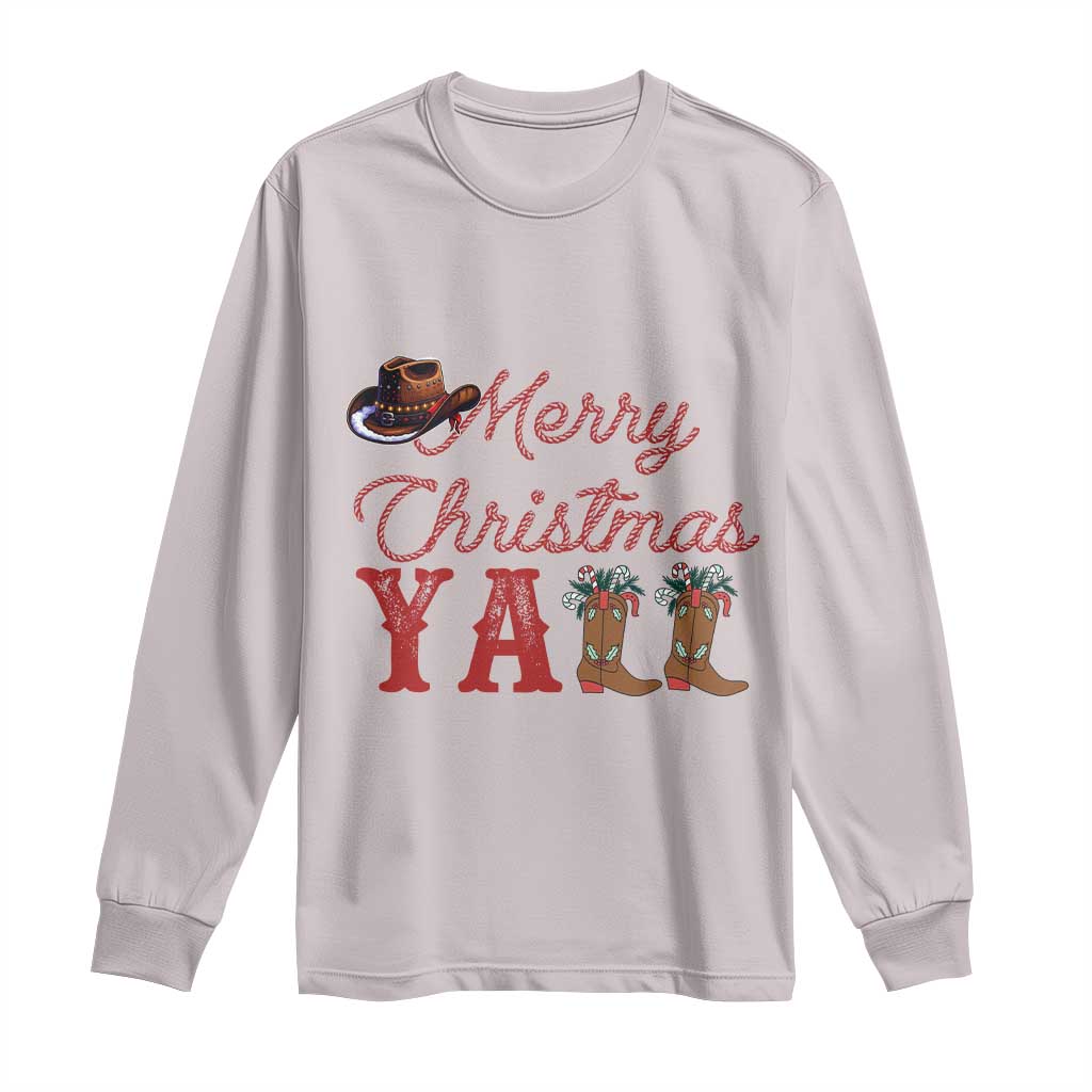 Western Cowboy Howdy Long Sleeve Shirt Merry Christmas Yall Cowgirl Boots Hat - Wonder Print Shop