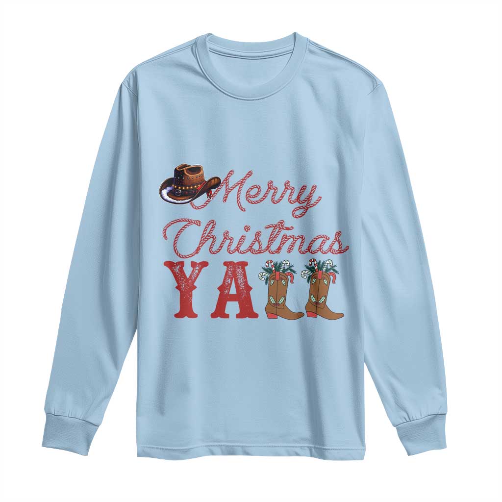 Western Cowboy Howdy Long Sleeve Shirt Merry Christmas Yall Cowgirl Boots Hat - Wonder Print Shop