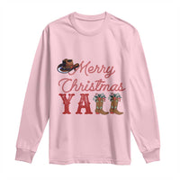 Western Cowboy Howdy Long Sleeve Shirt Merry Christmas Yall Cowgirl Boots Hat - Wonder Print Shop