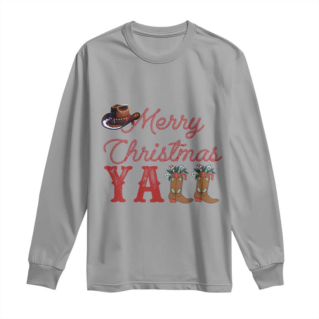 Western Cowboy Howdy Long Sleeve Shirt Merry Christmas Yall Cowgirl Boots Hat - Wonder Print Shop