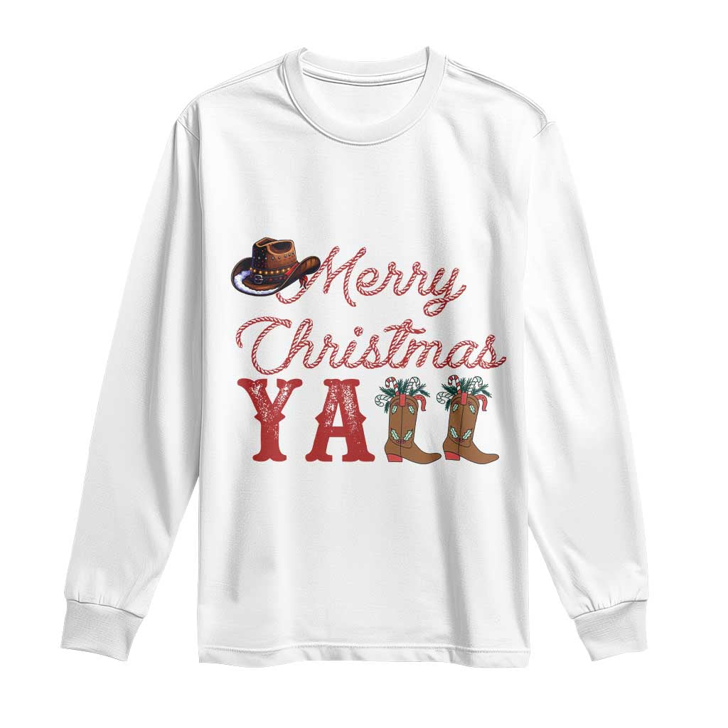 Western Cowboy Howdy Long Sleeve Shirt Merry Christmas Yall Cowgirl Boots Hat - Wonder Print Shop