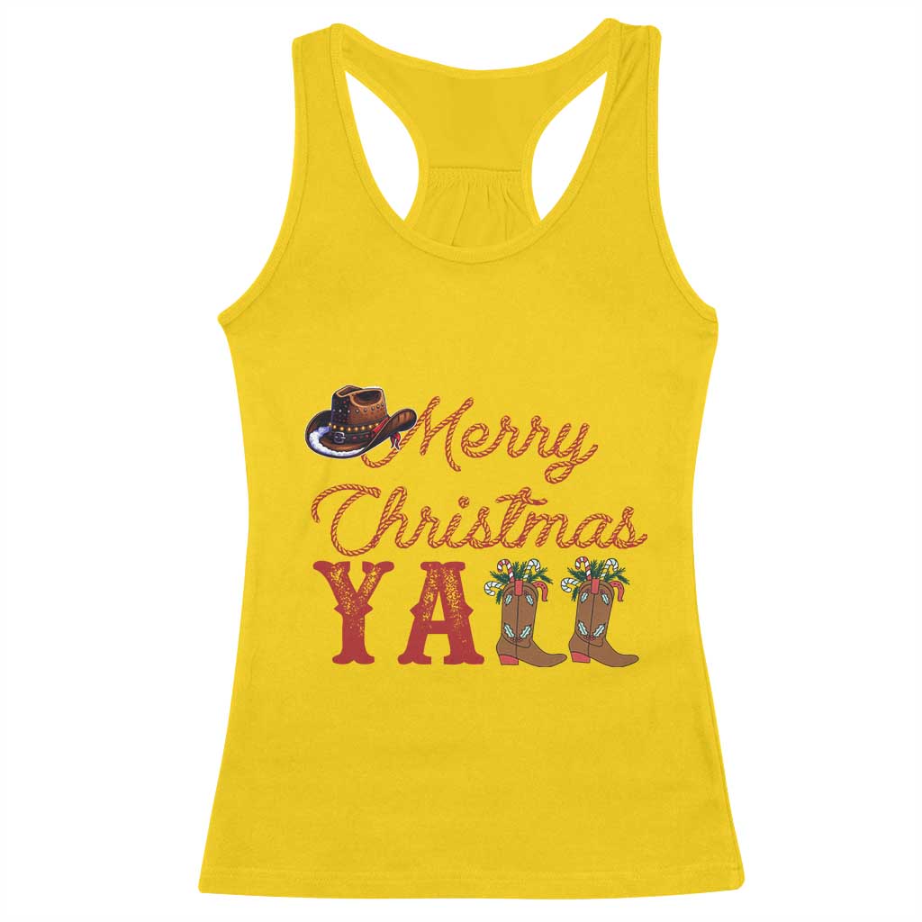 Western Cowboy Howdy Racerback Tank Top Merry Christmas Yall Cowgirl Boots Hat - Wonder Print Shop