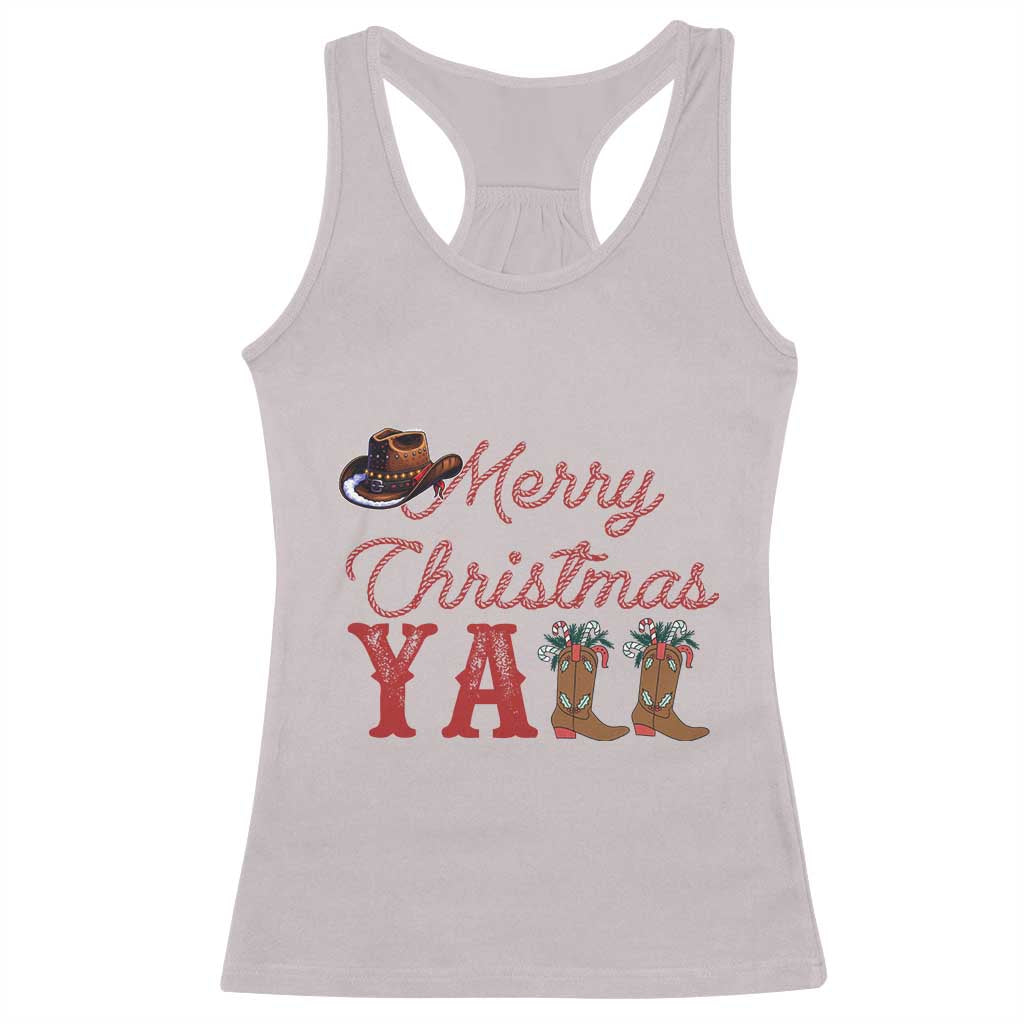 Western Cowboy Howdy Racerback Tank Top Merry Christmas Yall Cowgirl Boots Hat - Wonder Print Shop