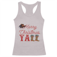Western Cowboy Howdy Racerback Tank Top Merry Christmas Yall Cowgirl Boots Hat - Wonder Print Shop
