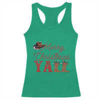 Western Cowboy Howdy Racerback Tank Top Merry Christmas Yall Cowgirl Boots Hat - Wonder Print Shop