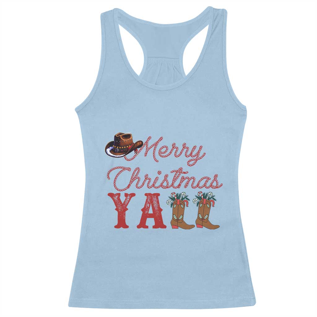 Western Cowboy Howdy Racerback Tank Top Merry Christmas Yall Cowgirl Boots Hat - Wonder Print Shop