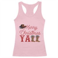 Western Cowboy Howdy Racerback Tank Top Merry Christmas Yall Cowgirl Boots Hat - Wonder Print Shop