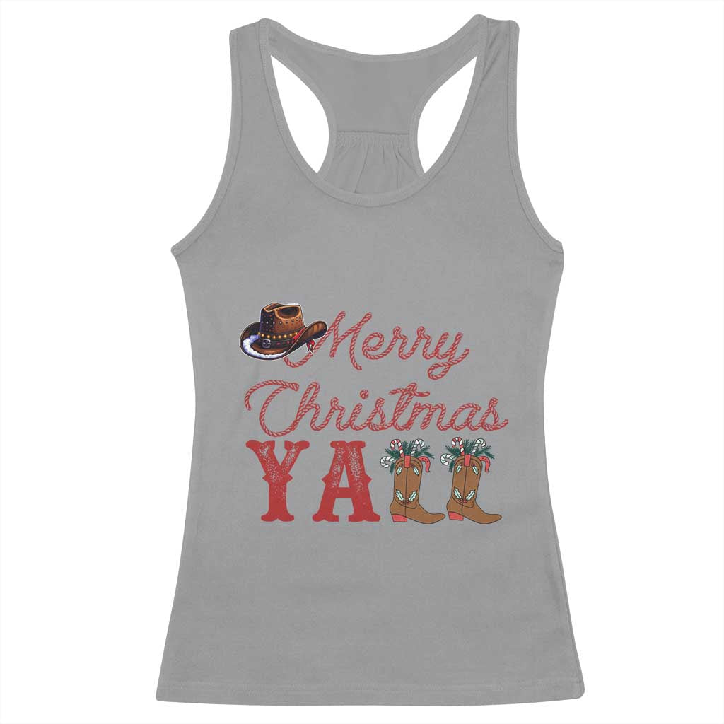Western Cowboy Howdy Racerback Tank Top Merry Christmas Yall Cowgirl Boots Hat - Wonder Print Shop