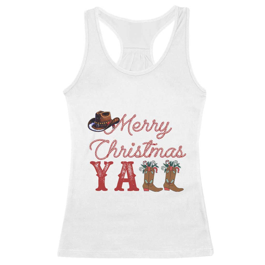 Western Cowboy Howdy Racerback Tank Top Merry Christmas Yall Cowgirl Boots Hat - Wonder Print Shop