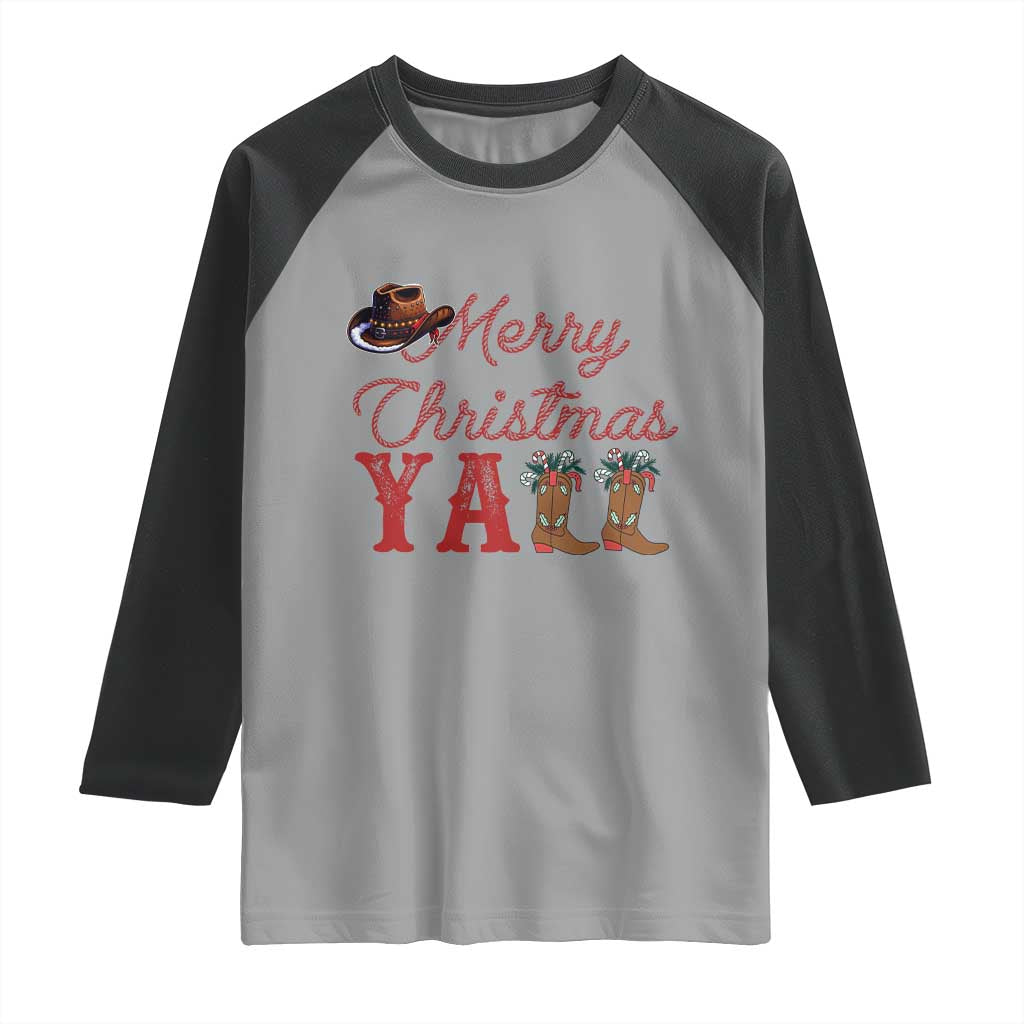 Western Cowboy Howdy Raglan Shirt Merry Christmas Yall Cowgirl Boots Hat - Wonder Print Shop