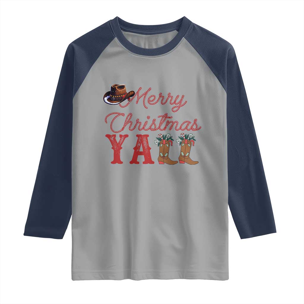 Western Cowboy Howdy Raglan Shirt Merry Christmas Yall Cowgirl Boots Hat - Wonder Print Shop