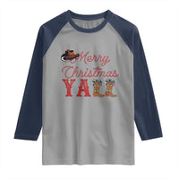 Western Cowboy Howdy Raglan Shirt Merry Christmas Yall Cowgirl Boots Hat - Wonder Print Shop
