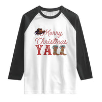 Western Cowboy Howdy Raglan Shirt Merry Christmas Yall Cowgirl Boots Hat - Wonder Print Shop