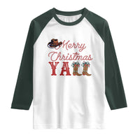 Western Cowboy Howdy Raglan Shirt Merry Christmas Yall Cowgirl Boots Hat - Wonder Print Shop