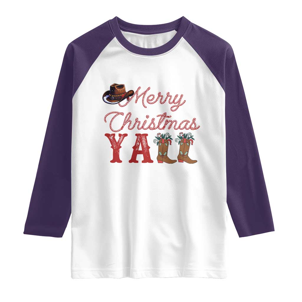 Western Cowboy Howdy Raglan Shirt Merry Christmas Yall Cowgirl Boots Hat - Wonder Print Shop