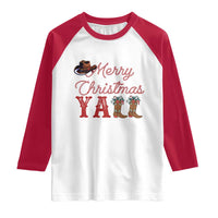 Western Cowboy Howdy Raglan Shirt Merry Christmas Yall Cowgirl Boots Hat - Wonder Print Shop