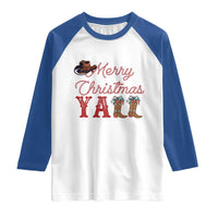 Western Cowboy Howdy Raglan Shirt Merry Christmas Yall Cowgirl Boots Hat - Wonder Print Shop