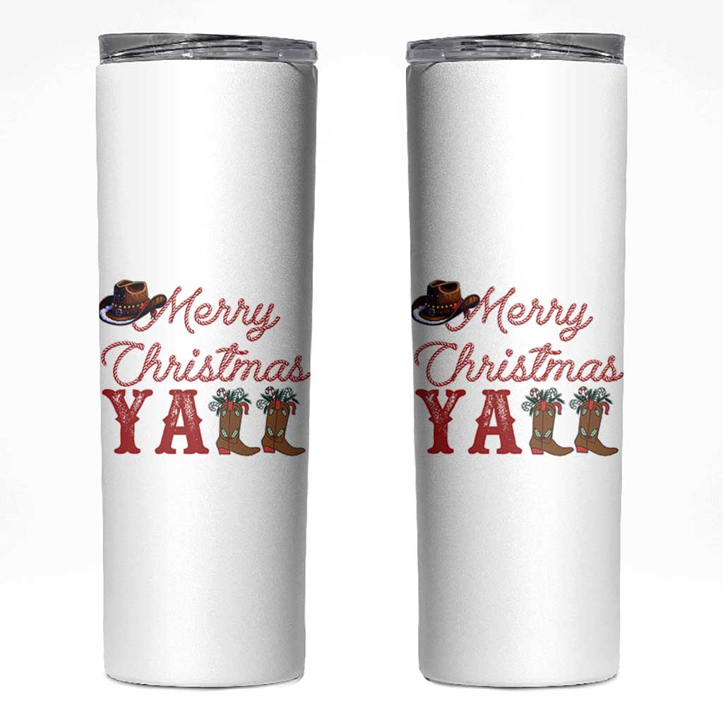 Western Cowboy Howdy Skinny Tumbler Merry Christmas Yall Cowgirl Boots Hat - Wonder Print Shop