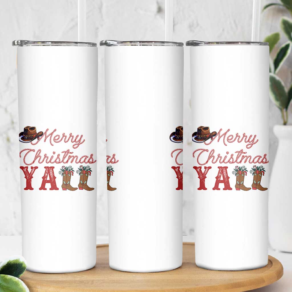 Western Cowboy Howdy Skinny Tumbler Merry Christmas Yall Cowgirl Boots Hat - Wonder Print Shop