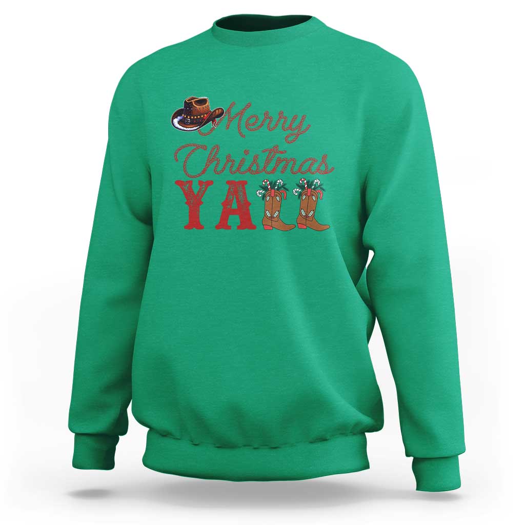 Western Cowboy Howdy Sweatshirt Merry Christmas Yall Cowgirl Boots Hat - Wonder Print Shop