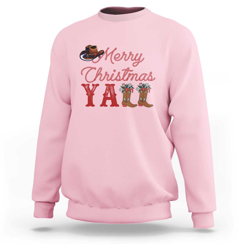 Western Cowboy Howdy Sweatshirt Merry Christmas Yall Cowgirl Boots Hat - Wonder Print Shop