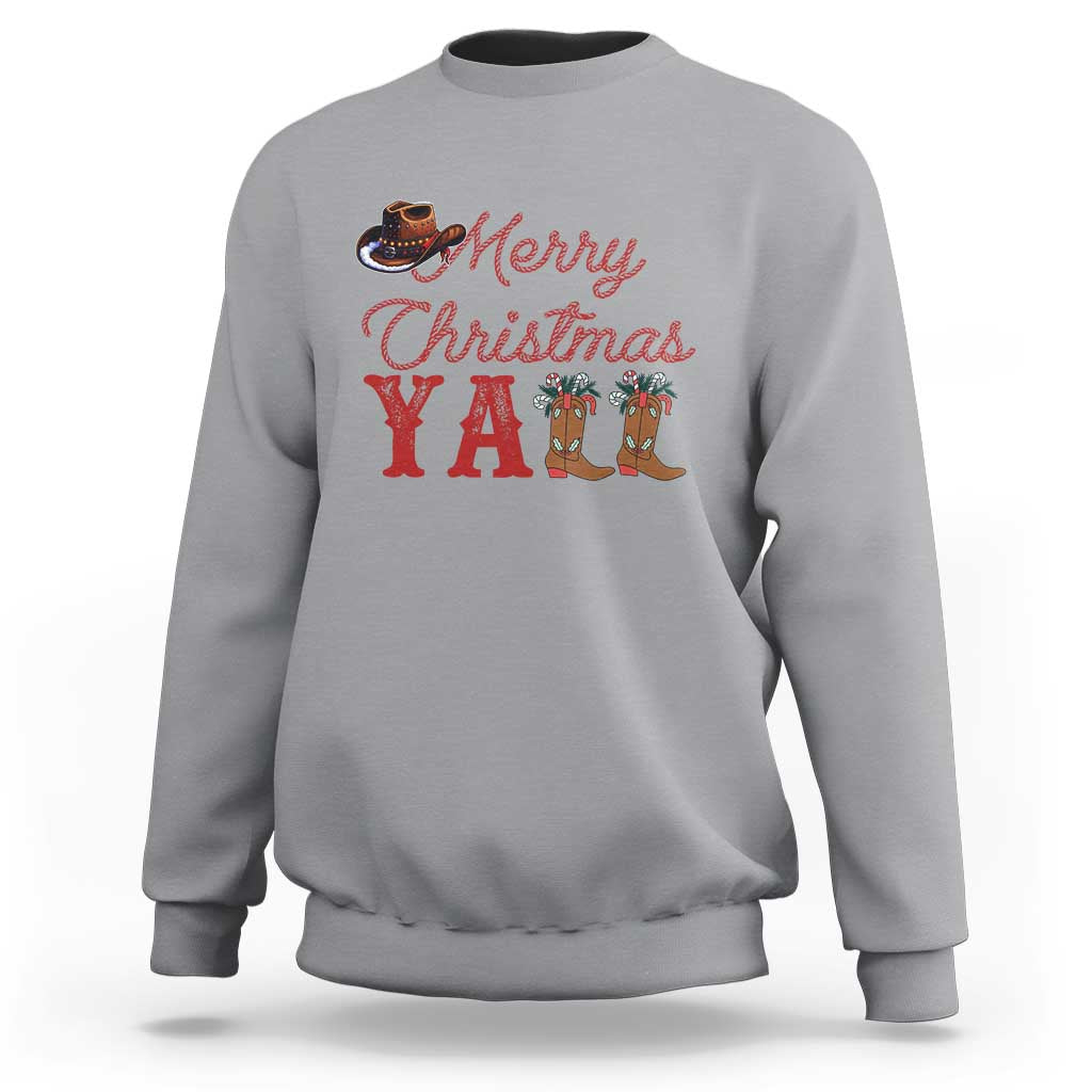 Western Cowboy Howdy Sweatshirt Merry Christmas Yall Cowgirl Boots Hat - Wonder Print Shop