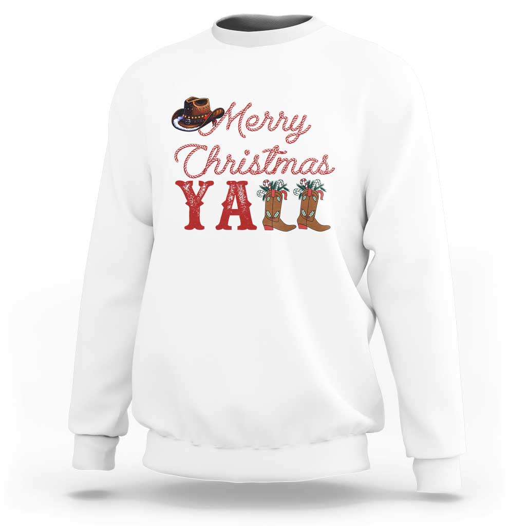 Western Cowboy Howdy Sweatshirt Merry Christmas Yall Cowgirl Boots Hat - Wonder Print Shop