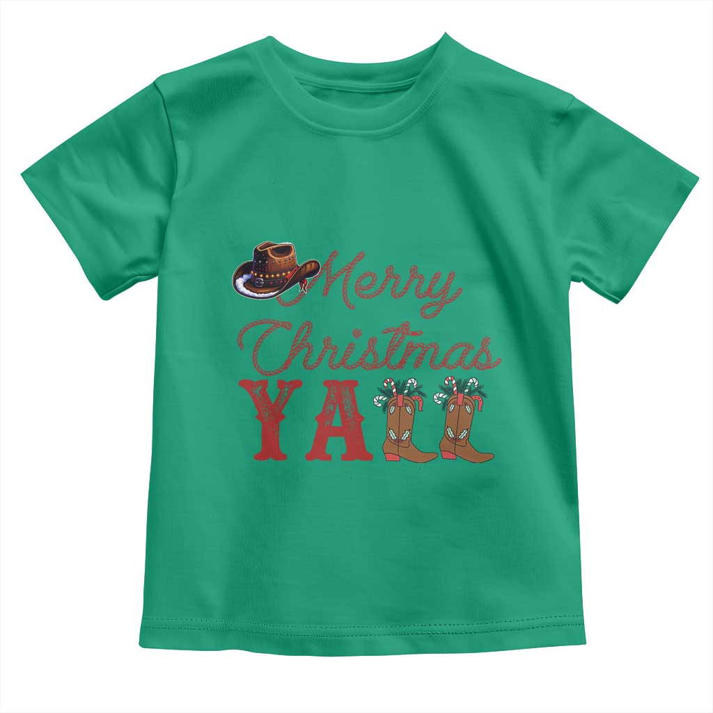 Western Cowboy Howdy Toddler T Shirt Merry Christmas Yall Cowgirl Boots Hat - Wonder Print Shop